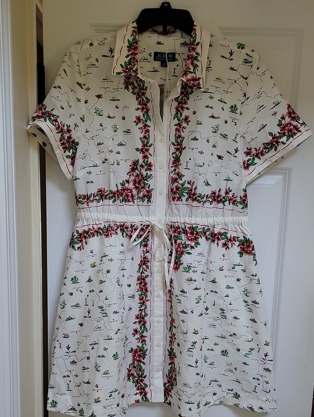 J. Crew Cerise Mini Shirtdress in Map-Print Cotton Poplin